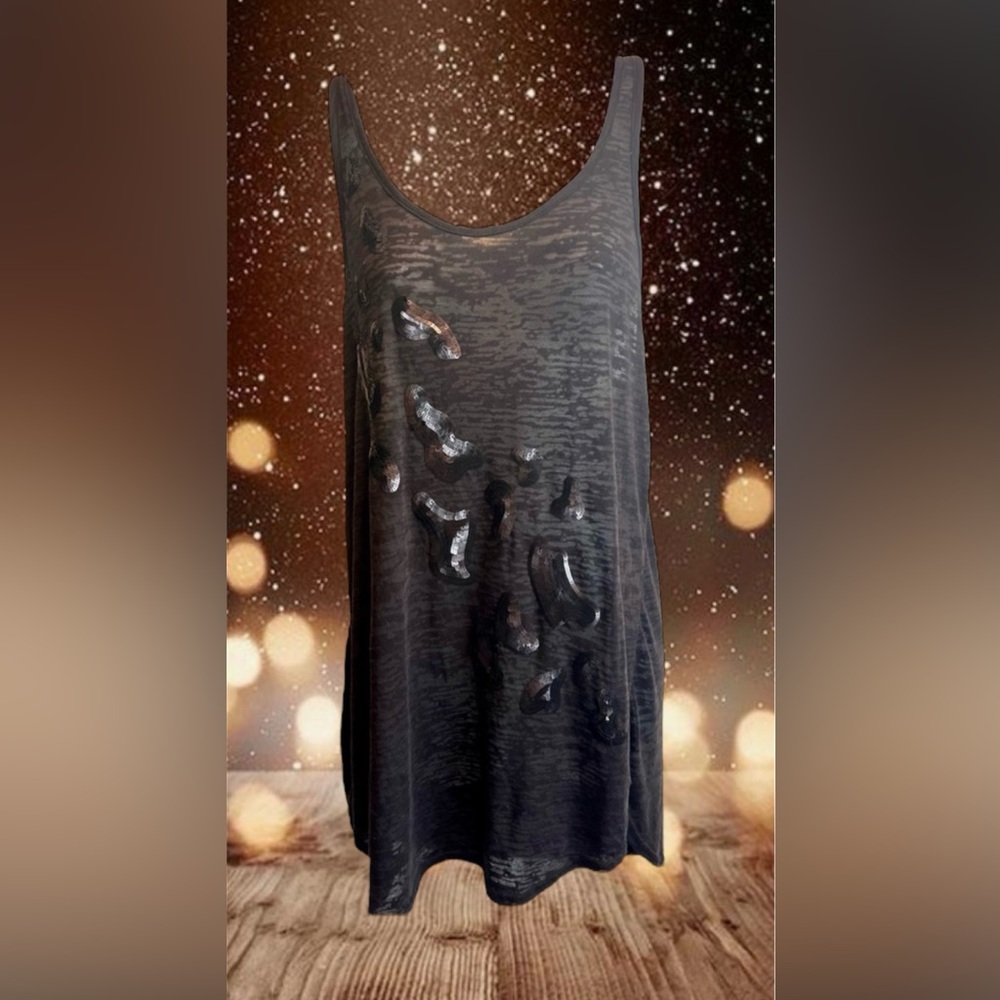 BCBG MAXAZRIA Black Long Tank with Sequins Racerback Burnout Size Large